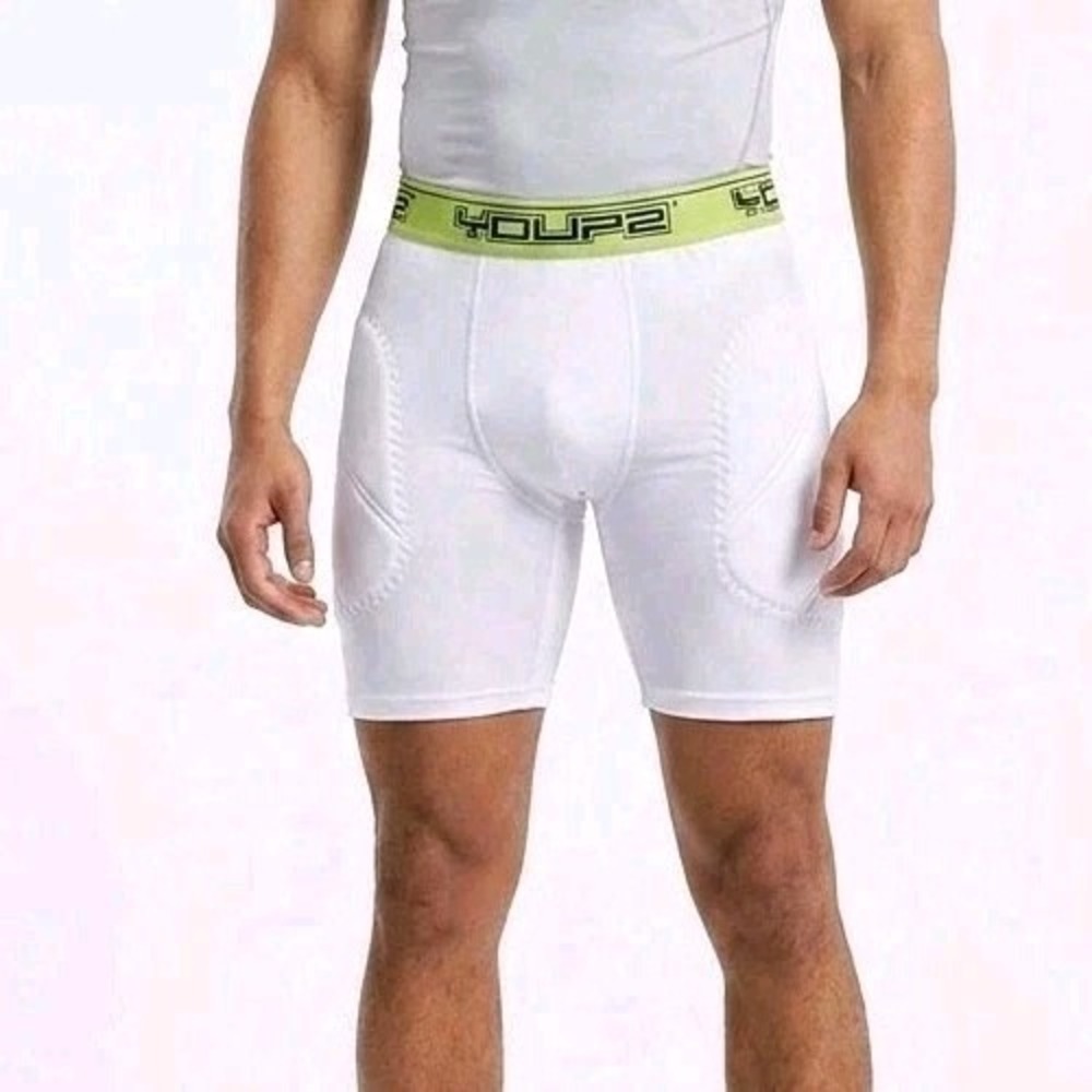 Youper Padded Sliding Shorts White‎ With Green accent Letters Black Size YM